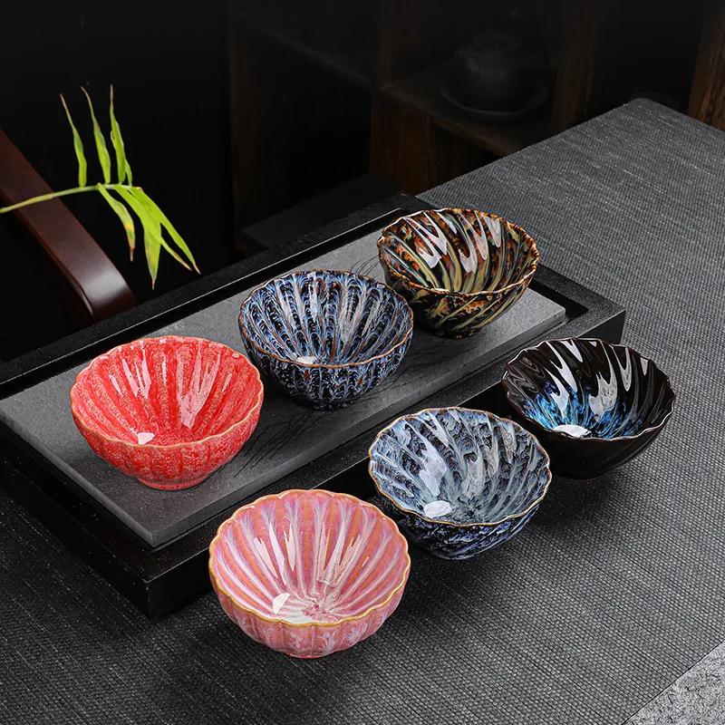 Multicolor Kiln Baked Kung Fu Teacup Temmoku Glaze Cups Ceramic Individual Single Cup Tea Set Master Tea Cup Tea Bow